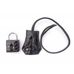 NEUF CLOCHETTE TIRETTE HERMES EN CUIR CROCODILE NOIR + CADENAS SAC KELLY PADLOCK