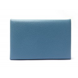 NEUF PORTE CARTES HERMES CALVI EN CUIR EPSOM BLEU + BOITE NEW CARD HOLDER 266€