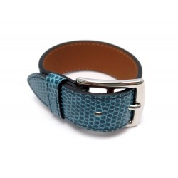 NEUF BRACELET HERMES ETRIVIERE 2 GM EN CUIR DE LEZARD VARANUS BLEU PETROLE 750€