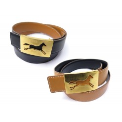 CEINTURE HERMES REVERSIBLE 32MM T80 BOUCLE CHEVAL CUIR BOX NOIR GOLD BELT 685€