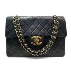 VINTAGE SAC A MAIN CHANEL TIMELESS MAXI JUMBO CUIR MATELASSE NOIR HAND BAG 7100€