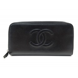 NEUF PORTEFEUILLE CHANEL LONG ZIPPE LOGO CC CUIR CAVIAR NOIR NEW WALLET 1010€