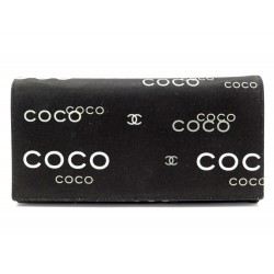 PORTEFEUILLE CHANEL IMPRIME COCO LOGO CC EN TOILE NOIR BLACK CANVAS WALLET 420€