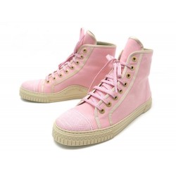 NEUF CHAUSSURES CHANEL G32473 38.5 39 BASKETS TOILE ROSE + BOITE SNEAKERS 755€