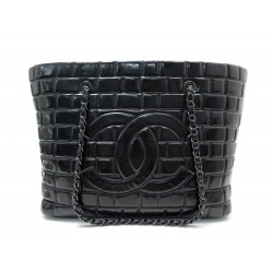 SAC A MAIN CHANEL BRICK CHOCOLATE BAR EN CUIR VERNI NOIR BLACK LEATHER BAG 3500€