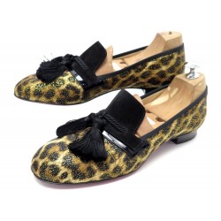 CHAUSSURES CHRISTIAN LOUBOUTIN 39.5 MOCASSINS LEOPARD A PAMPILLE CUIR CAMEL 500€