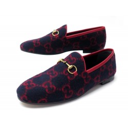 NEUF CHAUSSURES GUCCI MOCASSINS JORDAAN GG 38 IT 39 FR EN LAINE BLEU SHOES 590€