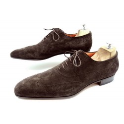 NEUF CHAUSSURES SANTONI RICHELIEU 7463 10 IT 44.5 FR EN DAIM MARRON SHOES 620€