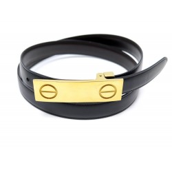 CEINTURE CARTIER LOVE TAILLE 85 CUIR NOIR & METAL DORE + BOITE LEATHER BELT 510€