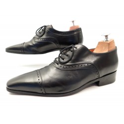 CHAUSSURES SANTONI 8252 5.5 IT 40.5 RICHELIEU EN CUIR NOIR BLACK SHOES 730€