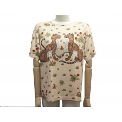 T-SHIRT MANCHE COURTES HERMES LES LEOPARDS TAILLE 40 M EN COTON BEIGE TOP 430€