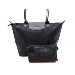 NEUF SAC A MAIN LONGCHAMP LE PLIAGE NEO L + POCHETTE EN TOILE NOIR HAND BAG 185€