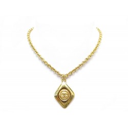 VINTAGE COLLIER CHANEL PENDENTIF LOGO CC CHAINE 42 CM EN METAL DORE NECKLACE