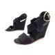 CHAUSSURES CHANEL G26309 37.5 SANDALES COMPENSEES TISSU NOIR SANDALS SHOES 760€