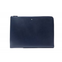 NEUF POCHETTE MONTBLANC PORTE DOCUMENTS ZIPPE MEISTERSTUCK 114521 CUIR BLEU 575€