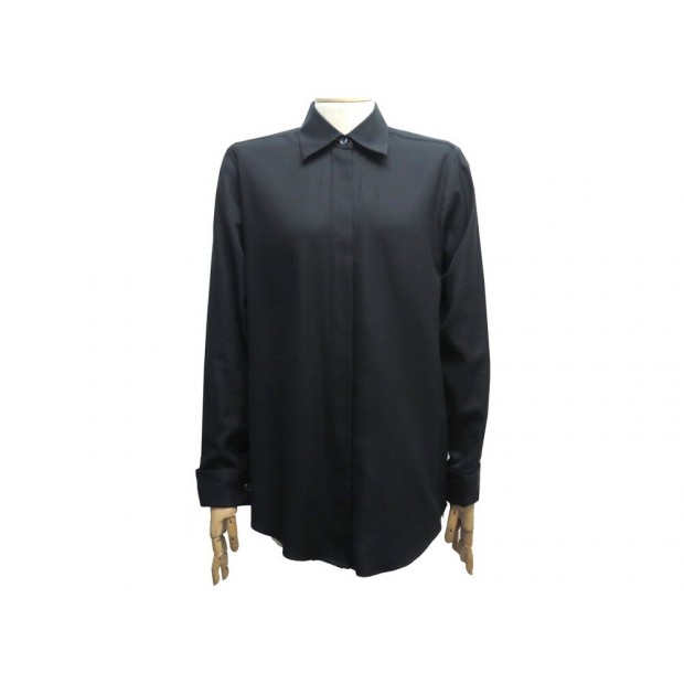 CHEMISE HERMES POIGNETS MOUSQUETAIRES CLOUS DE SELLE 38 M COTON NOIR SHIRT 1500€