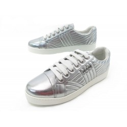 NEUF CHAUSSURES PRADA BASKETS 1E3441 CUIR ARGENTE 37 SNEAKERS + BOITE SHOES 590€