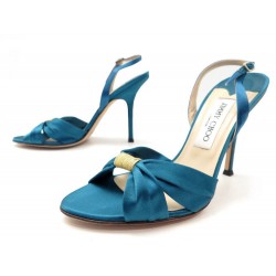 NEUF CHAUSSURES JIMMY CHOO 38 ESCARPINS EN SATIN BLEU BLUE COURT SHOES 650€