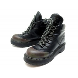 CHAUSSURES PRADA COMBAT BOOTS 3T5920 37 IT 38 FR BOTTINES RANGERS CUIR NOIR 980€