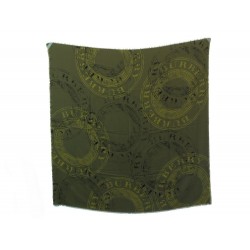 NEUF CHALE BURBERRY LOGO FOULARD EN CREPE DE SOIE KAKI NEW SILK GREEN SHAWL 490€