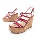 CHAUSSURES CHANEL 37 SANDALES COMPENSEES EN CUIR VERNI ROUGE SANDALS SHOES 760€