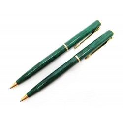 LOT DE 2 STYLO BILLE WATERMAN EN RESINE VERT PARURE SET OF BALLPOINT PEN