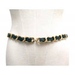 VINTAGE CEINTURE CHANEL CHAINE DOREE CUIR TRESSE NOIR TAILLE 75 CHAIN BELT 1290€