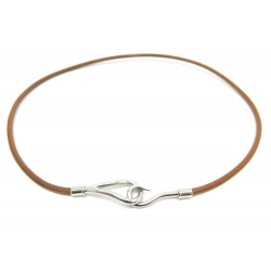 NEUF COLLIER HERMES JUMBO 49 CM CUIR MARRON PALLADIE BRACELET TRIPLE TOUR 270€