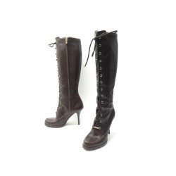 CHAUSSURES CHRISTIAN DIOR BOTTES A LACETS 39.5 39 CUIR MARRON BOOTS SHOES 1650€