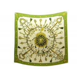 FOULARD HERMES LES CLEFS CATHY LATHAM CARRE 90 EN SOIE VERT SILK SCARF 385€