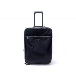 VALISE PRADA TROLLEY EN TOILE ET CUIR NOIR CANVAS AND LEATHER SUITCASE 2500€