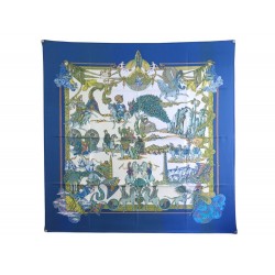 NEUF FOULARD HERMES AU FIL DE LA SOIE PAR ANNIE FAIVRE SOIE BLEU SILK SCARF 495€