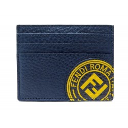 NEUF PORTE CARTES FENDI SIGNATURE 7M0164 CUIR GRAINE BLEU NEW CARDS HOLDER 455€