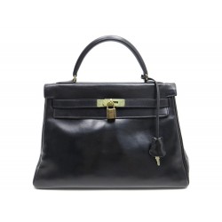 VINTAGE SAC A MAIN HERMES KELLY 33 CM 1970 CUIR BOX NOIR HAND BAG PURSE 7200€