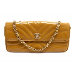 SAC A MAIN CHANEL TIMELESS 28 CM EN CUIR VERNIS JAUNE OCRE HAND BAG PURSE 3200€