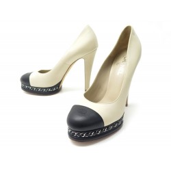 CHAUSSURES CHANEL G29000 ESCARPINS CHAINE 42 EN CUIR BEIGE LEATHER SHOES 890€