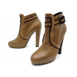 CHAUSSURES HERMES BOTTINES MOTIFS H 39 EN CUIR MARRTON + BOITE BOOTS SHOES 990€