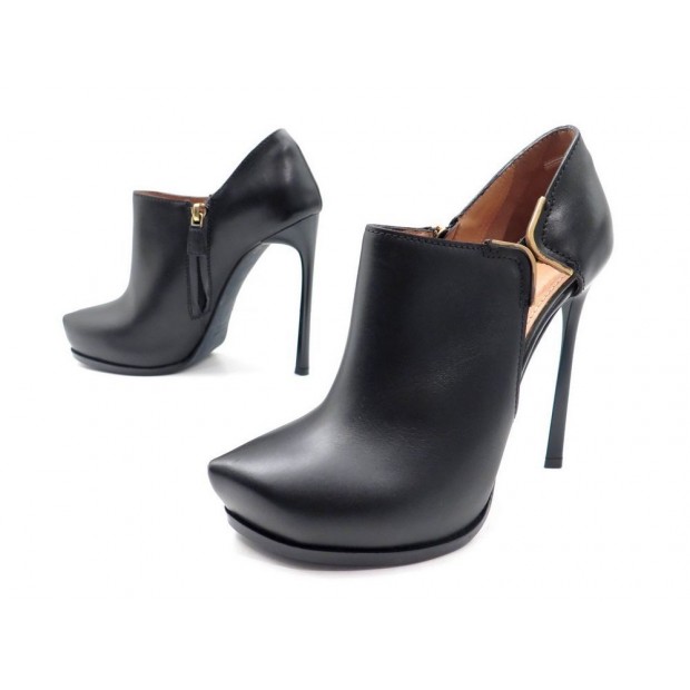 NEUF CHAUSSURES LANVIN 38 ESCARPINS LOW BOOTS EN CUIR NOIR LEATHER SHOES 875€