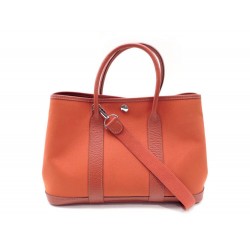 SAC A MAIN HERMES GARDEN PARTY 32 MM TOILE & CUIR ORANGE BANDOULIERE PURSE 2380€