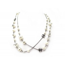 COLLIER CHANEL SAUTOIR PERLES LOGO CC STRASS 118 CM ARGENTE NECKLACE 1390€