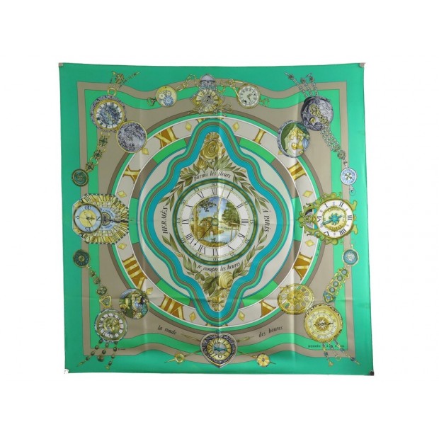 FOULARD HERMES LA RONDE DES HEURES LOIC DUBIGEON CARRE 90 SOIE SILK SCARF 385€