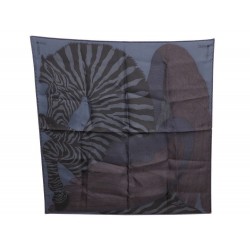 NEUF FOULARD HERMES ZEBRA PEGASUS CARRE GAVROCHE EN SOIE GRIS SILK SCARF 160€