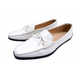 CHAUSSURES TOD'S MOCASSINS QUINN DOUBLE 38.5 39.5 FR CUIR VERNI BLANC SHOES 350€