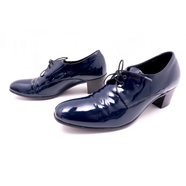 CHAUSSURES HESCHUNG DERBY A TALONS 6.5 39.5 FR CUIR VERNI BLEU BOITE SHOES 395€