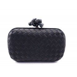 SAC A MAIN BOTTEGA VENETA KNOT POCHETTE EN SATIN TRESSE NOIR BAG PURSE 1400€