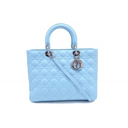 NEUF SAC A MAIN CHRISTIAN DIOR GRAND LADY DIOR CUIR BLEU BANDOULIERE PURSE 3600€