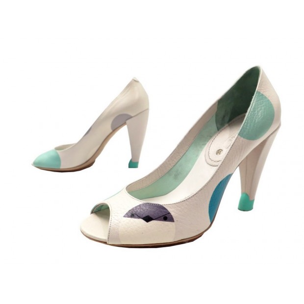 CHAUSSURES CELINE 37 ESCARPINS SANDALES EN CUIR BLANC LEATHER COURT SHOES 620€