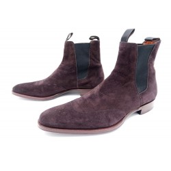 NEUF CHAUSSURES BOTTINES ELASTIQUE SANTONI 10.5IT 44.5 DAIM AUBERGINE BOOTS 390€