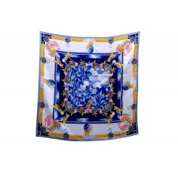 FOULARD MUST DE CARTIER CARRE EN SOIE BLEU CHOUETTE COQ BIJOU SILK SCARF 320€