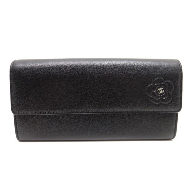 NEUF PORTEFEUILLE CHANEL CUIR NOIR CAMELIA 